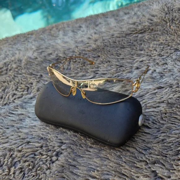 Authentic Chanel Gold Sunglasses crystal CC - Picture 2 of 14